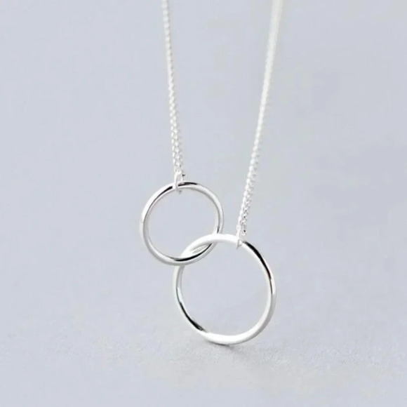 925 Sterling Silver Dainty Double Circle Necklace - Picture 4 of 5